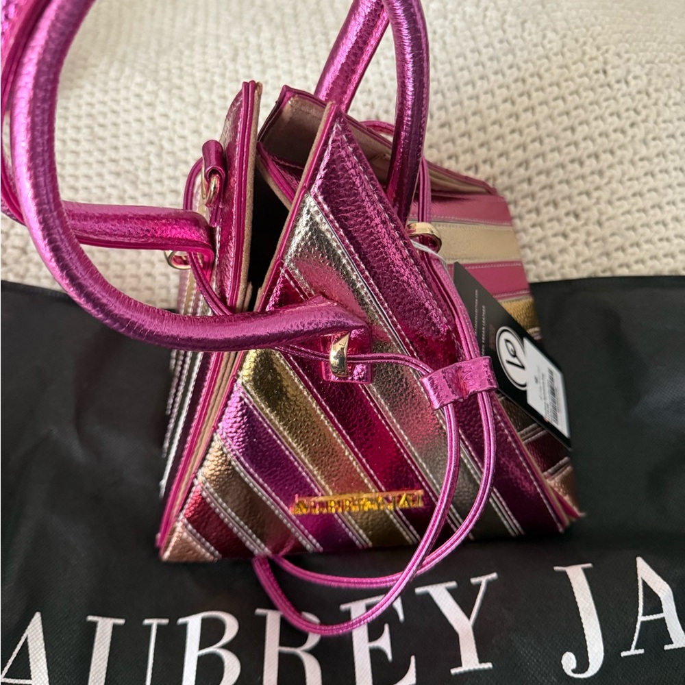 Pink and Gold Striped Women's Bag-Aubrey Jai